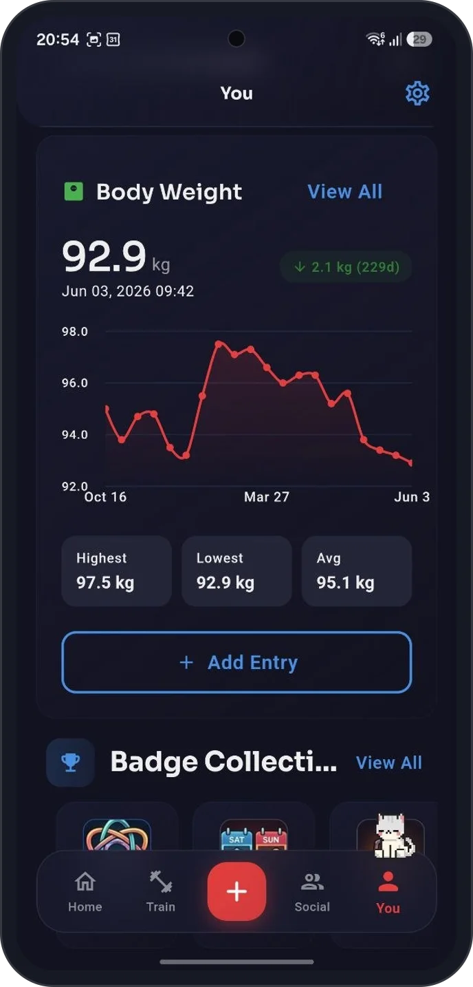 Progress charts and body weight trends in heavypal